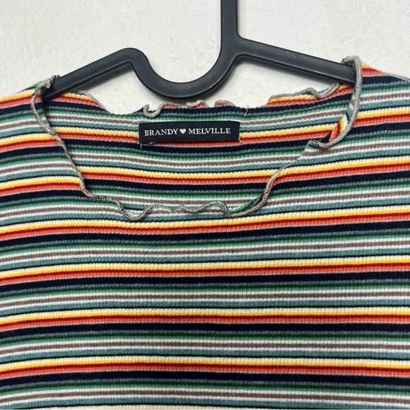 Brandy Melville Multicolor Striped Short Sleeve Top - Picture 4 of 6